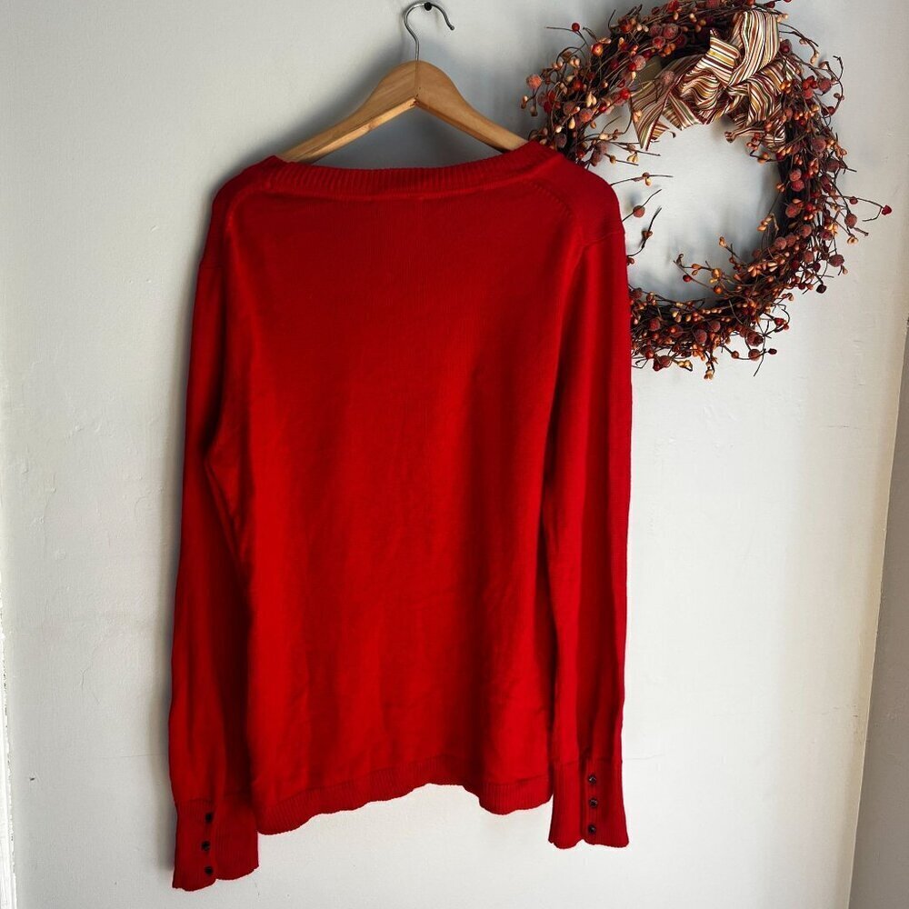 Karl Lagerfield Womens Eiffel Tower Bow Coquette Sweater LARGE Red Long Sleeve - Picture 8 of 11